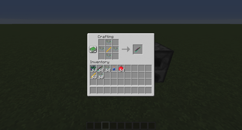 The crafting recipe for a glitched rod.