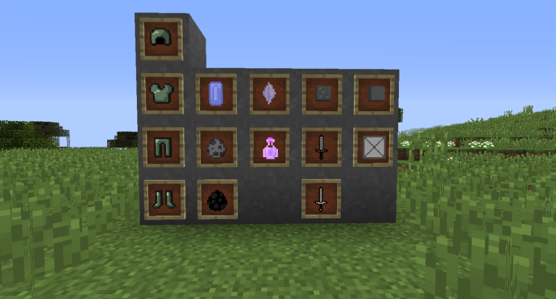 A wall with the items of the mod