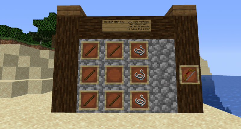 how to make war bow. replace the sticks with either iron ingots or diamonds. make the gilded bow by surrounding a Iron war bow with 4 gold ingots