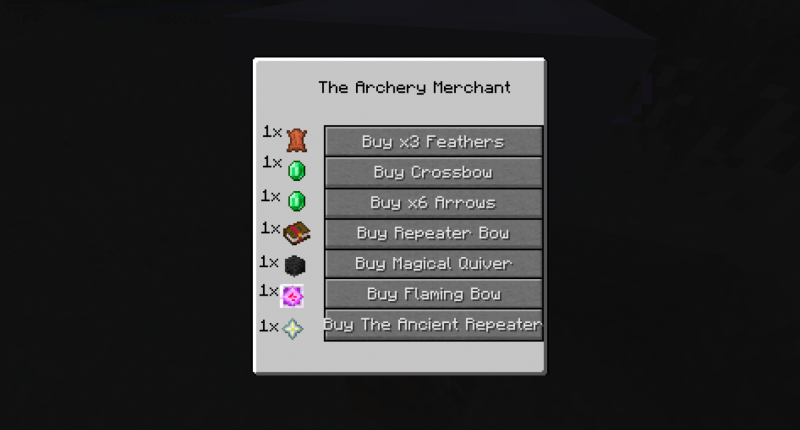 The GUI of the Archery Merchant
