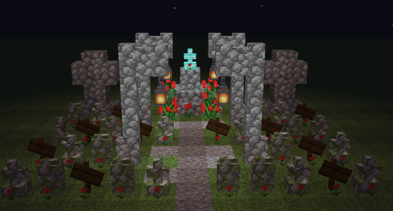 A graveyard, built using the mod.