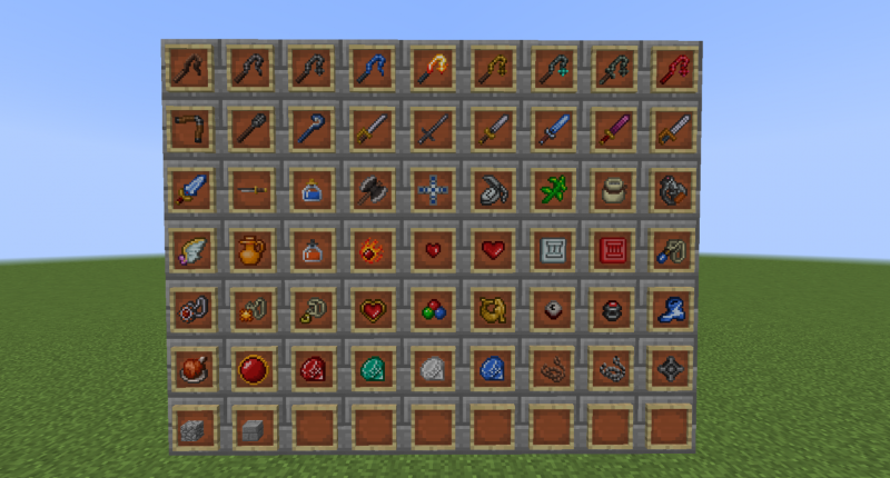 All of the mod's items as of the 1.1.0 update.