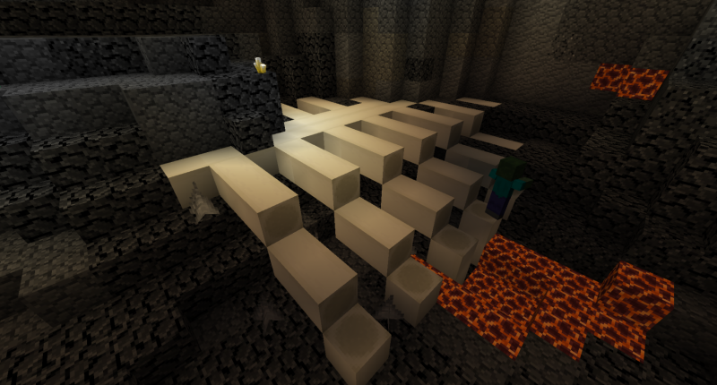 A huge skeleton on the cave floor