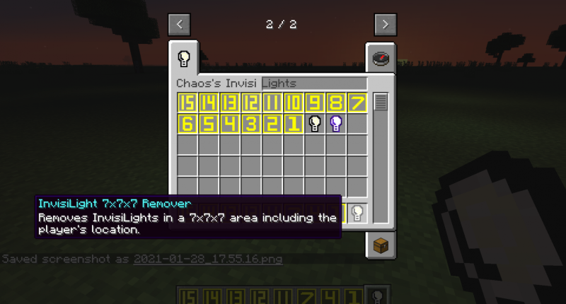 Custom Tab for all contents of this mod including description of 7x7x7 invisible light removal tool.