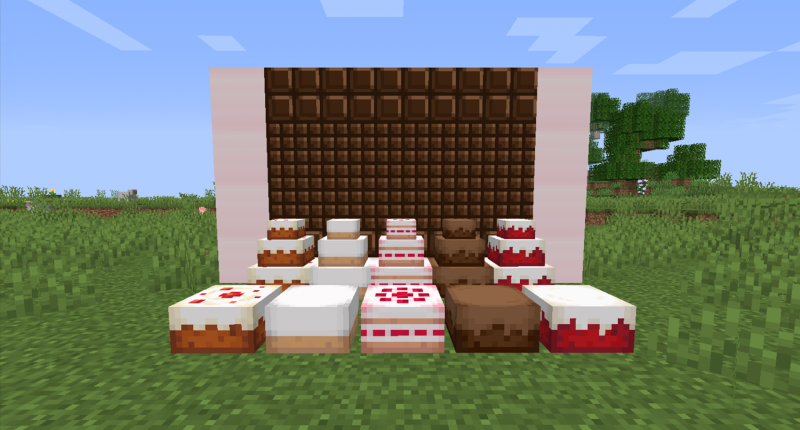 An image showing off the various new cake flavors and three tiered varieties added by the mod.