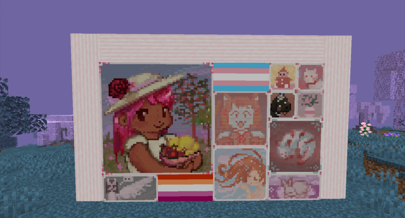 Some of the beautiful new paintings featured in the mod. All are very vibrant and colorful and share a common theme of cuteness. The mod also includes various pride flag paintings which are also shown.