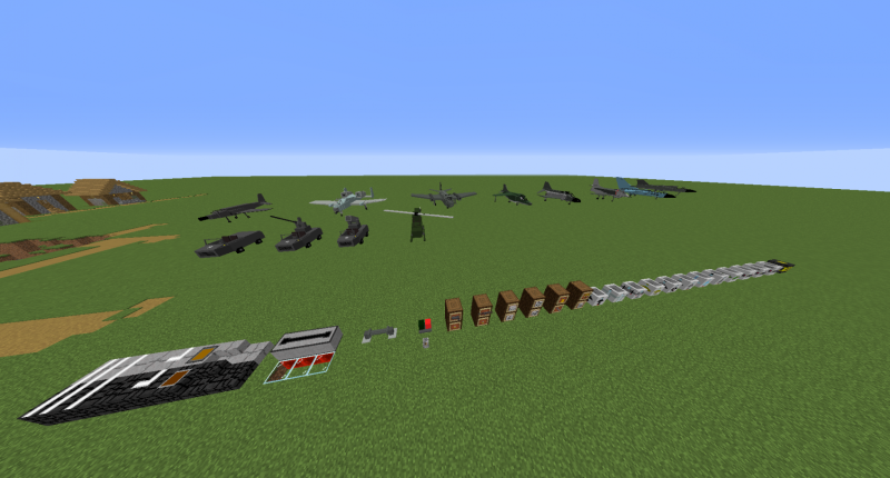 Shows aircraft, trucks, blocks and items