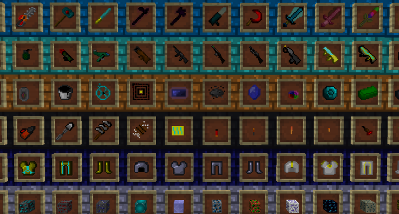 A variety of items on item frames.