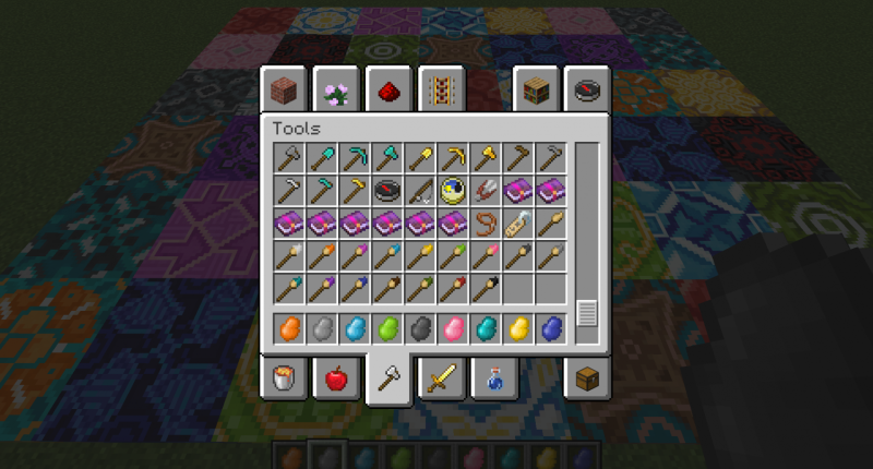 Image showing paintbrushes in the creative tool tab and paints in the inventory.