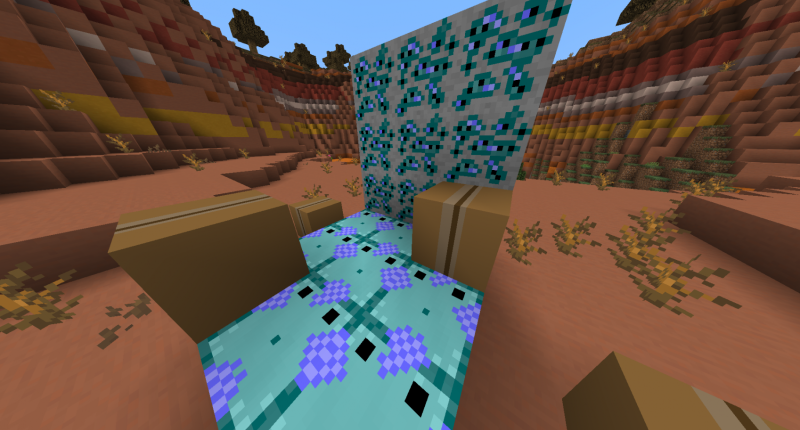 Some of the blocks added such as fish blocks, fish ore, and cardboard boxes.