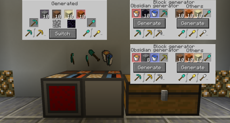 Block generators with items and GUI samples