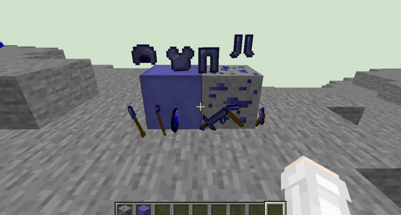 Sapphire (the new material) it's ore, it's block, it's armor, it's sword and it's tools.