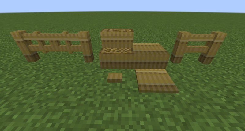 Bamboo Fences, Fence Gate, Stairs, Slab, Button, and Pressure Plate