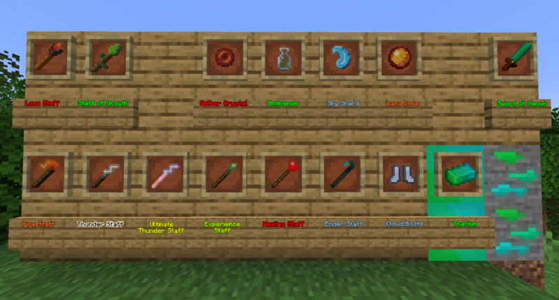 Weapons, blocks and items