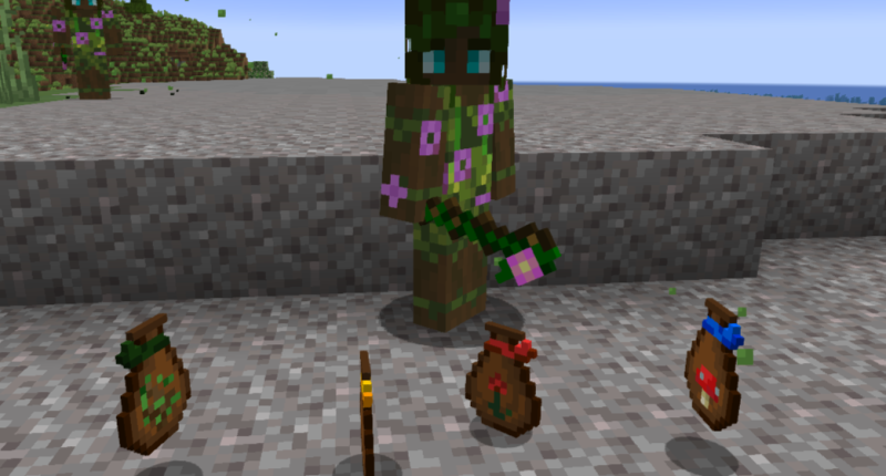 Meet the new mob the Dryad! She wanders the forests of the world planting saplings to expand the wilds. She despises the unnatural and will attack anything undead on sight, using their remains to craft fertilizers, flowers, mushrooms and even saplings! Her grab bags can also be recycled back into leather for crafting! If you are really lucky, she may even give you one of her weapons the Dryad Sheleighly, and all new weapon type with a powerful knockback effect!
