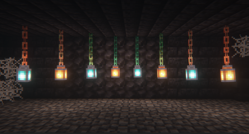 Preview of lanterns hanging from the copper chains