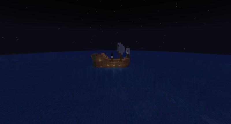 Pirate ship at night.
