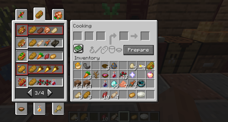(The fancy new recipe interface, and the Cooking Menu)