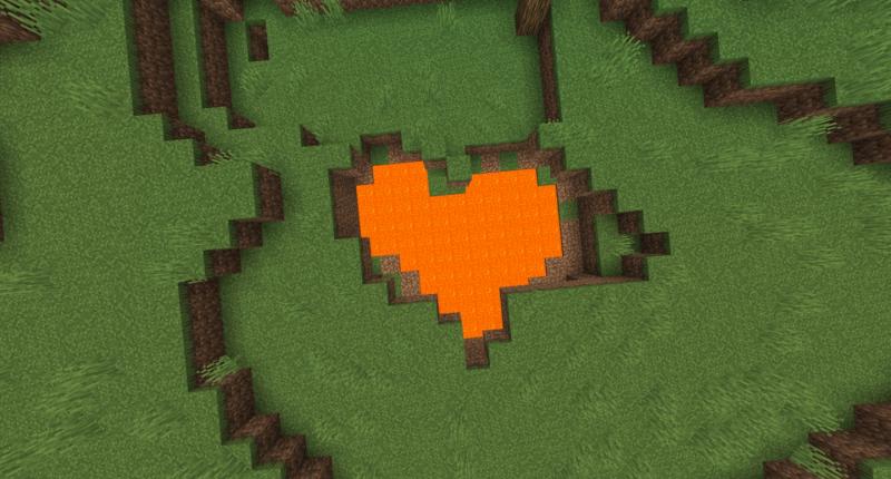 A lake with the Enviro lava in the shape of a heart.