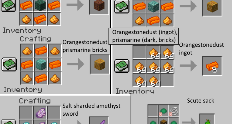 Craftings - normal text: name; text in frames: items used for crafting