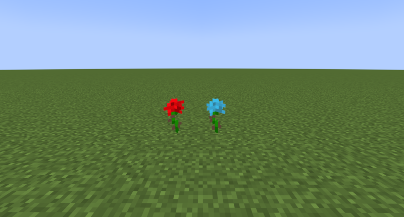 The rose and cyan flower.