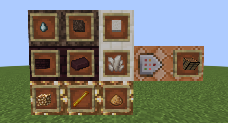 Recipe for the left Crafting Table required to make the Command Block