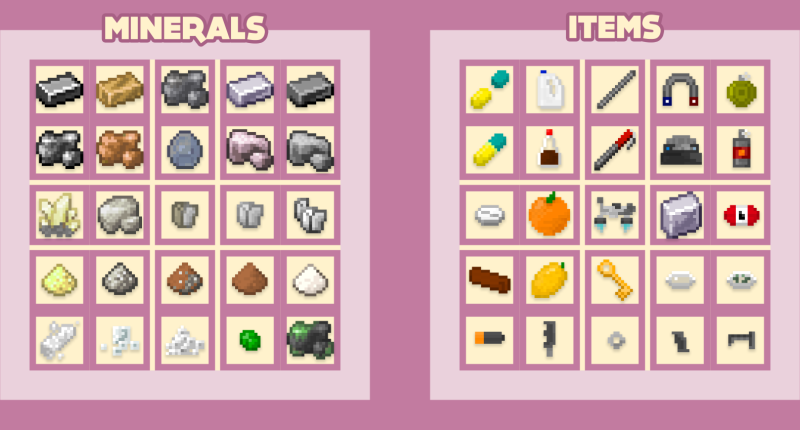 Items and Minerals