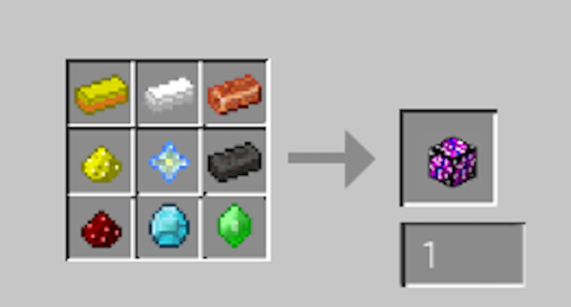 To create a galactic block you will need one of each ingot, a diamond, an emerald, redstone dust, glowstone dust, and a nether star in the middle.