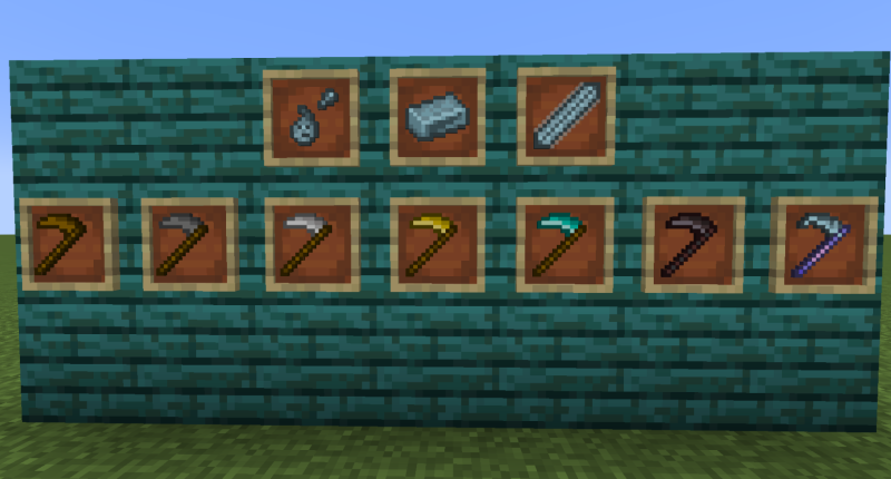 My gold sword and tool textures for my resource pack over time. I