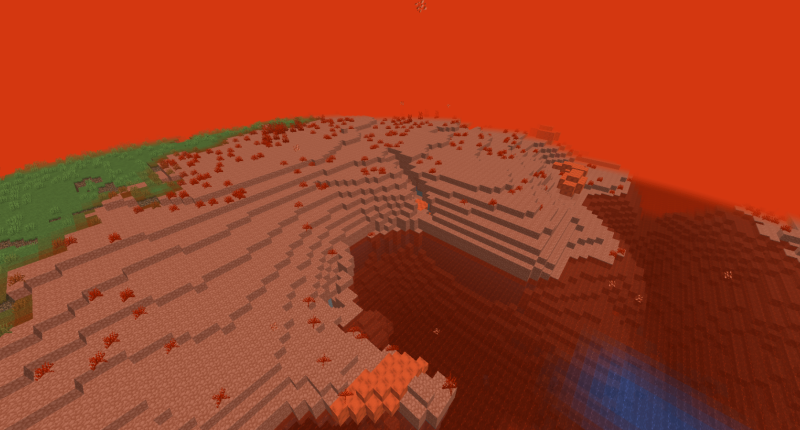 Flare Caverns biome above land with red water