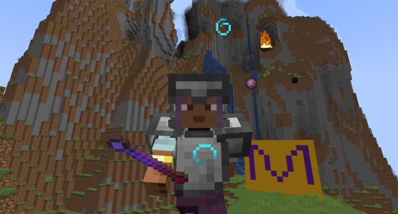 Image of character holding wand wearing wizard hat and robes with the projectiles shot by wand.