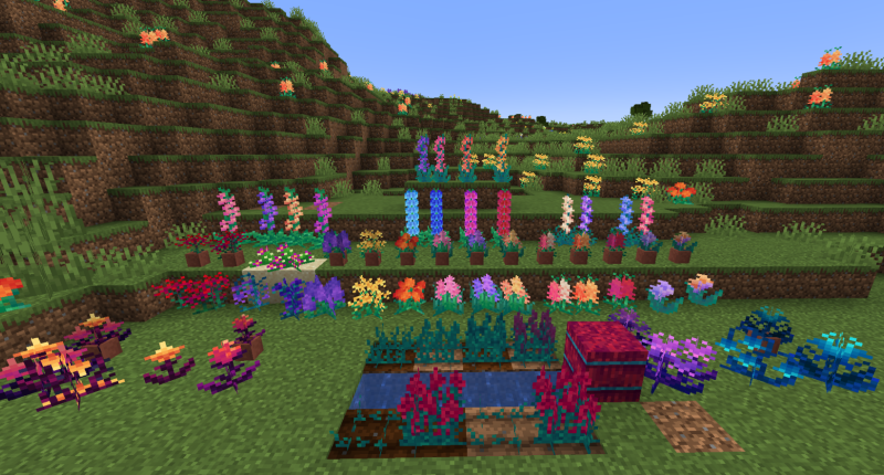 Image shown of all the flowers, including showing which ones can be potted or not, also showcasing the Amaranth crop