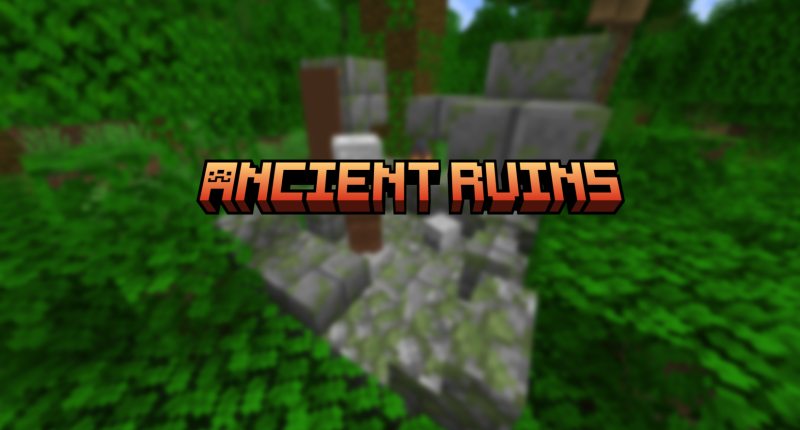 The mod's name displayed in Minecraft Dungeons style, with one of the modded structures as a background.