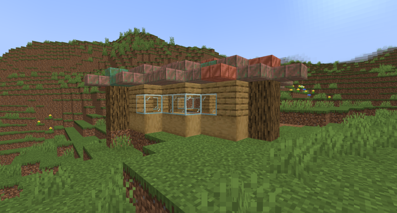 an oak hut in a plains biome