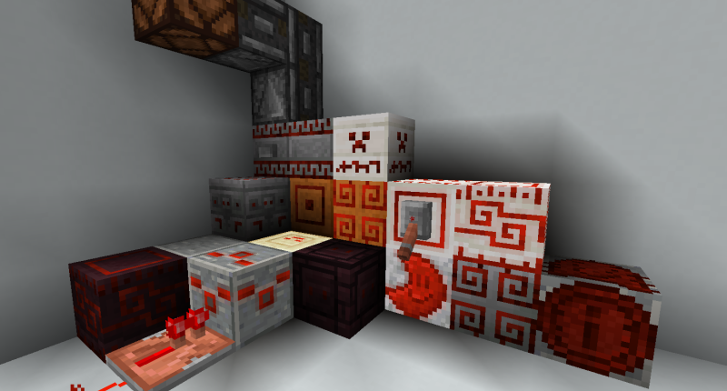 Blocks with redstone insets.