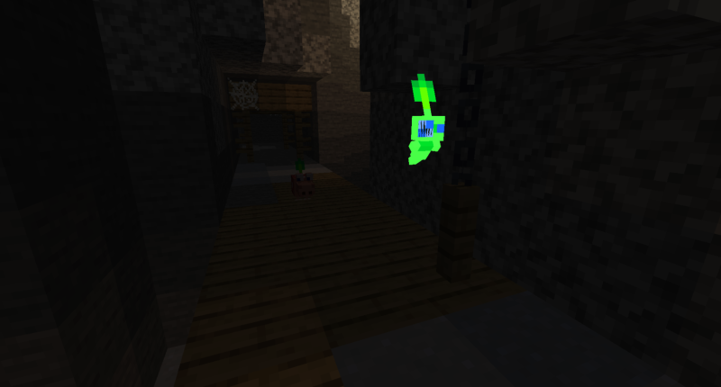 A glow Pikmin and a bulbmin in a mineshaft