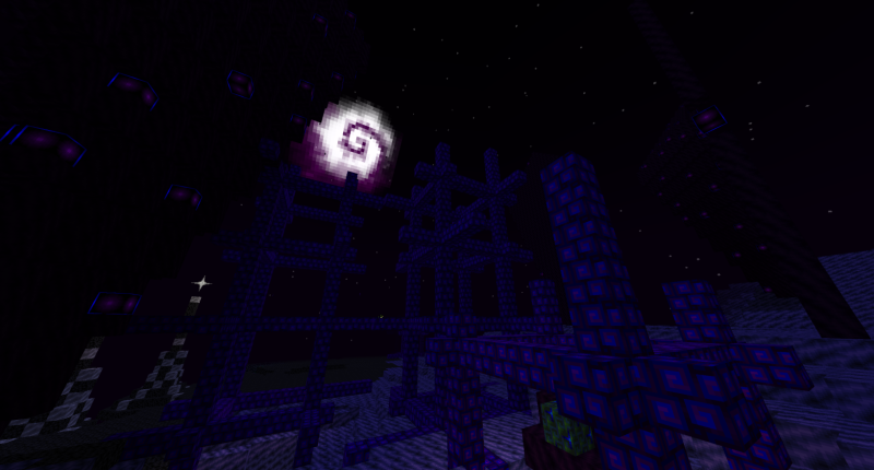 dark and foreboding ruins melded with a dark purple world