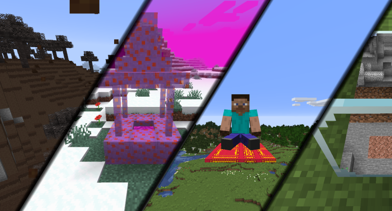 The Ancient Biome (Overworld), a Magical Wishing Well, a Magic Carpet, and a Cave Block