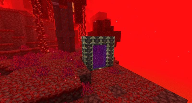 Reinforced Deepslate Nether portal after traveling through the Ancient City portal