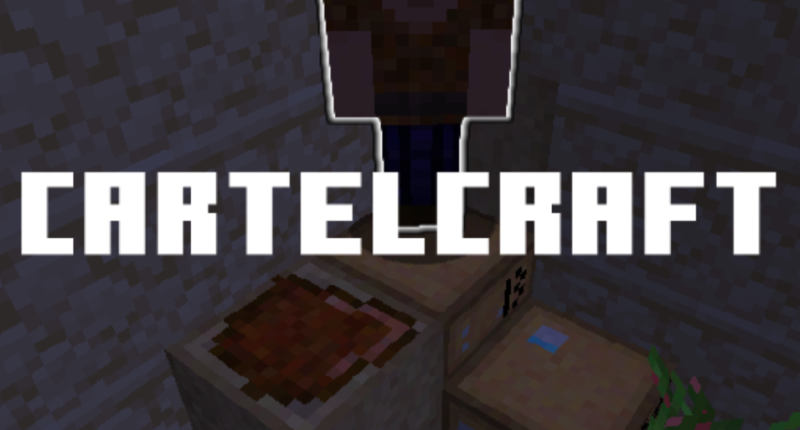 The text 'Cartelcraft' placed on top of a background of Minecraft.