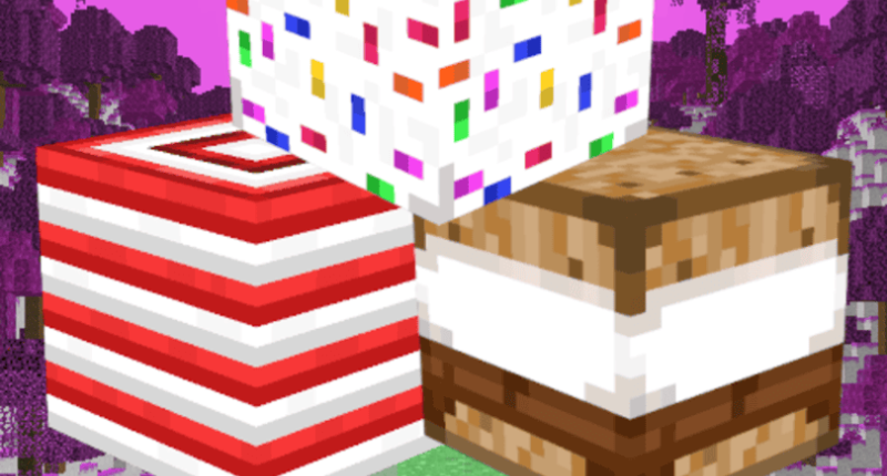 The Title of the mod, featuring some blocks and the sugary dimension as the background