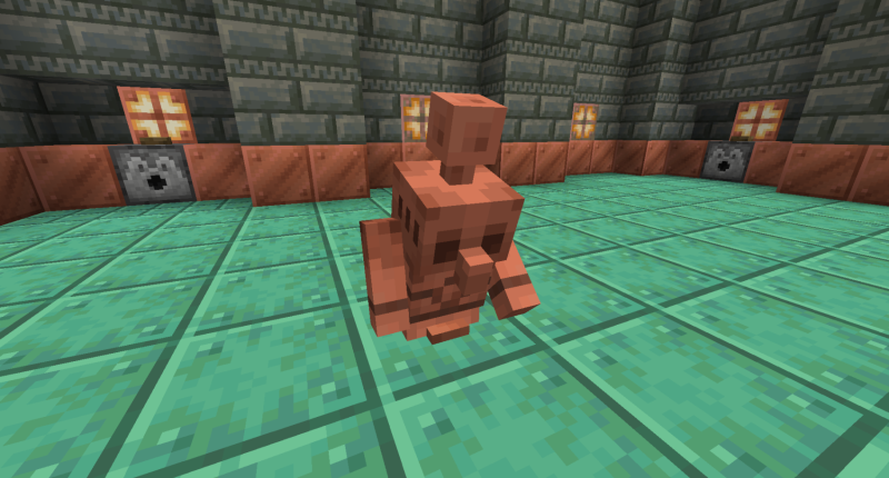 Copper Golem pressing a copper button