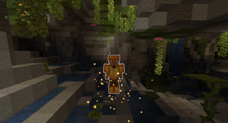 A player wearing glowing leather armor