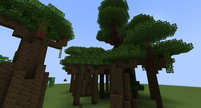 Baobab Trees! They spawn mostly in the savanna. There is the Behemoth version and the normal tree version.