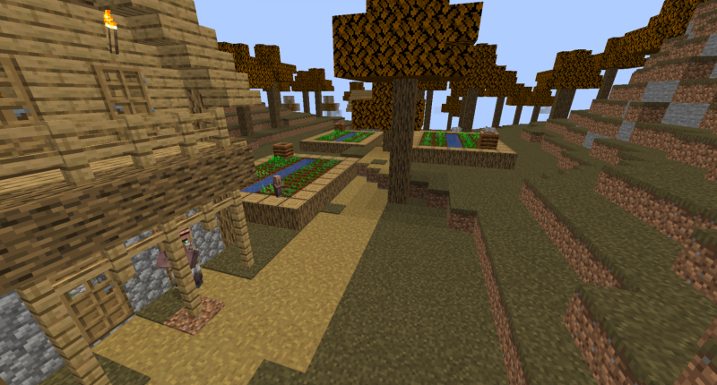 village in a fall forest