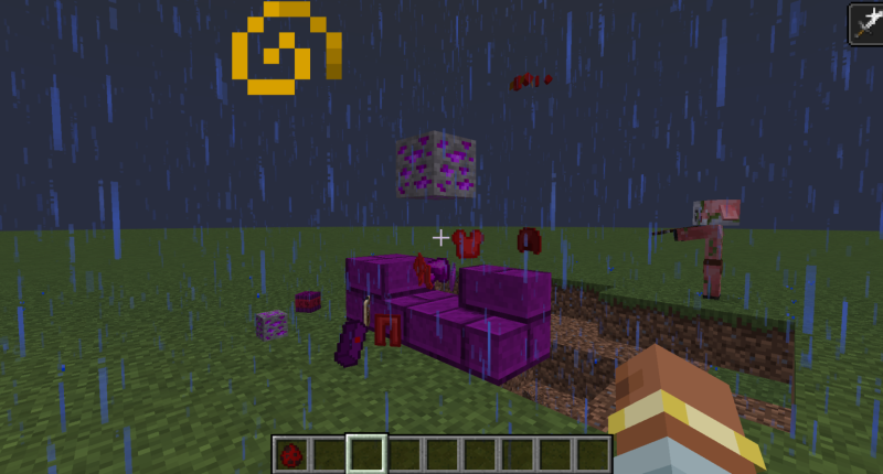 A variety of modded blocks next to a crater. This screenshot is poorly taken.