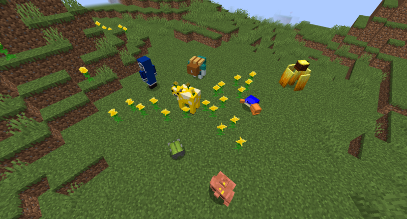 A Wildfire, Crab, Great Hunger, Iceologer, Moobloom, Rascal, and Copper Golem