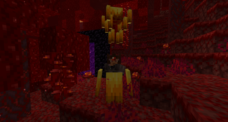 A player wearing an Inferno Helmet and using the Fortified Flames