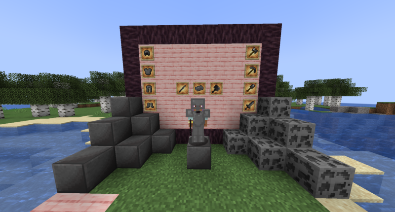Minecraft Steel Mod showing steel tools and steel ore blocks.