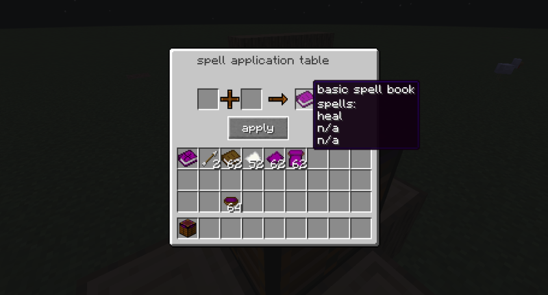 spell application table with a spellbook with a spell applied